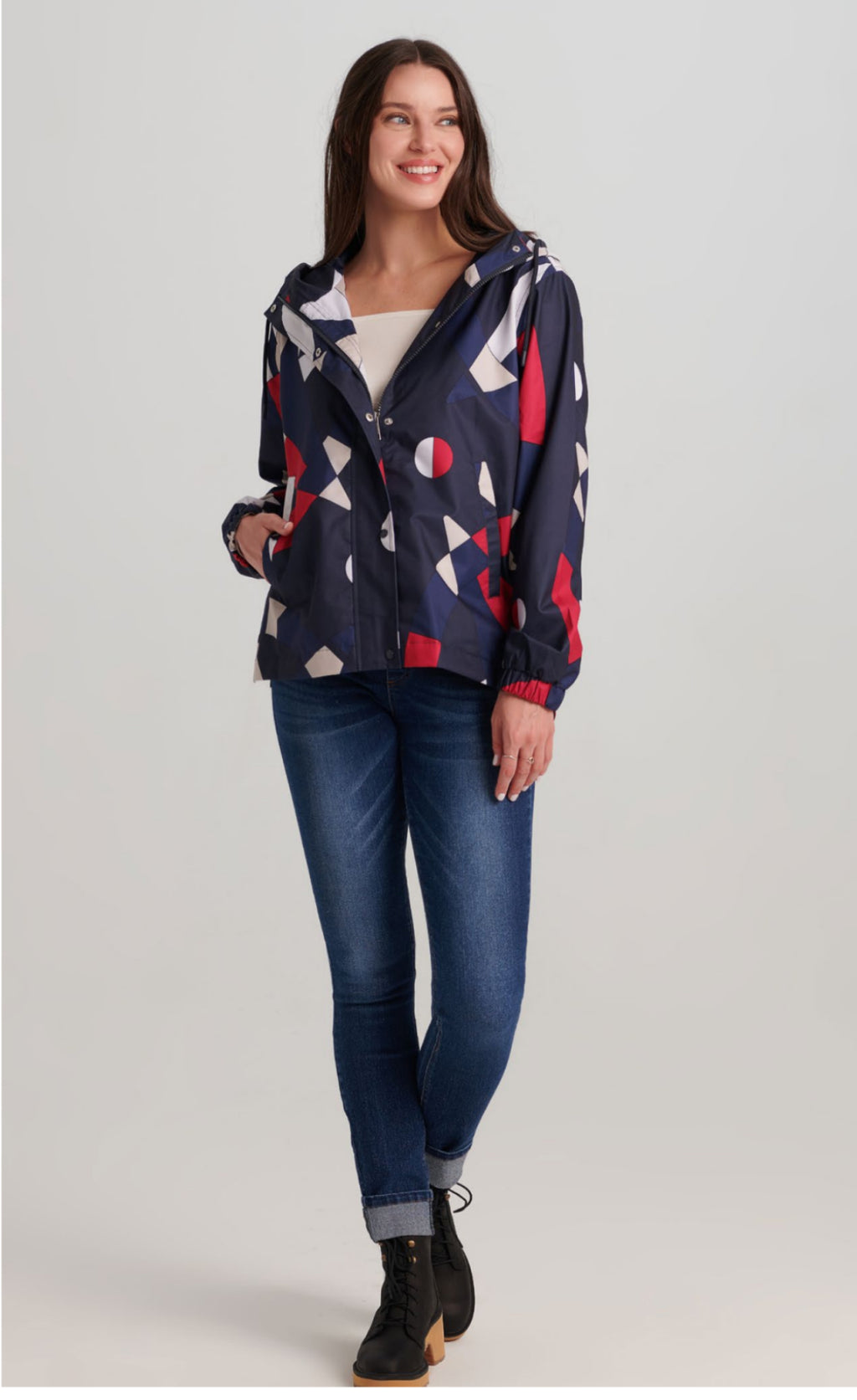 Geo Print Back Pleat Rain Coat