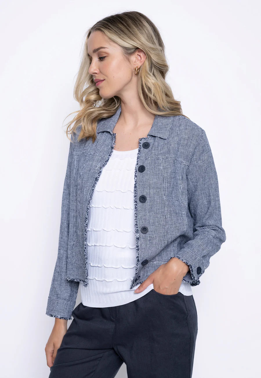 Fringed Edge Button-Front Jacket