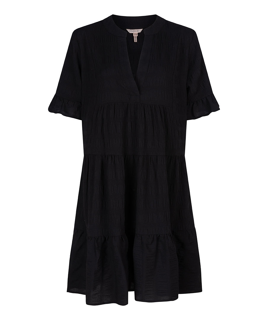 Seersucker Tiered Dress | Black