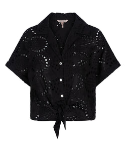 Eyelet Button Shirt With Tie