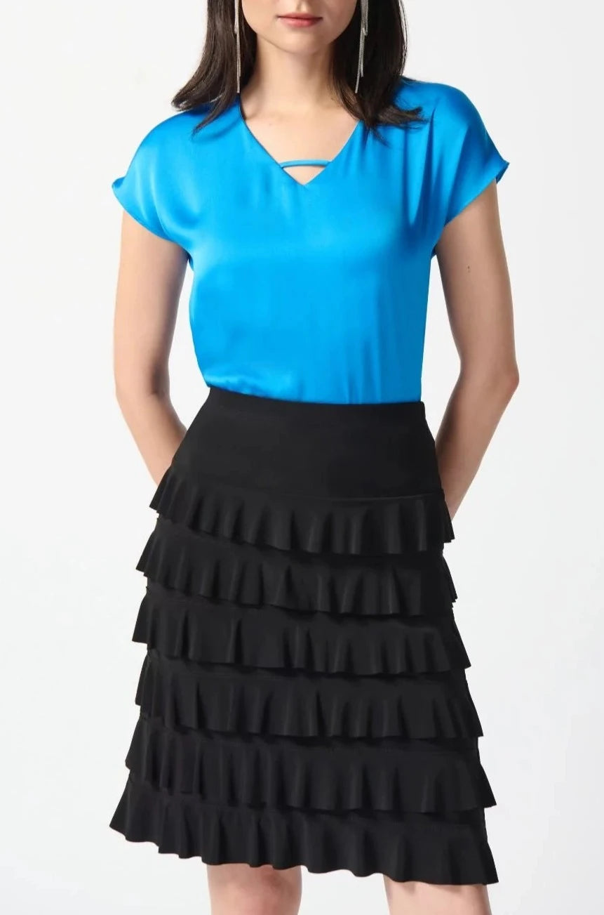 Silky Knit Ruffle Skirt | Black