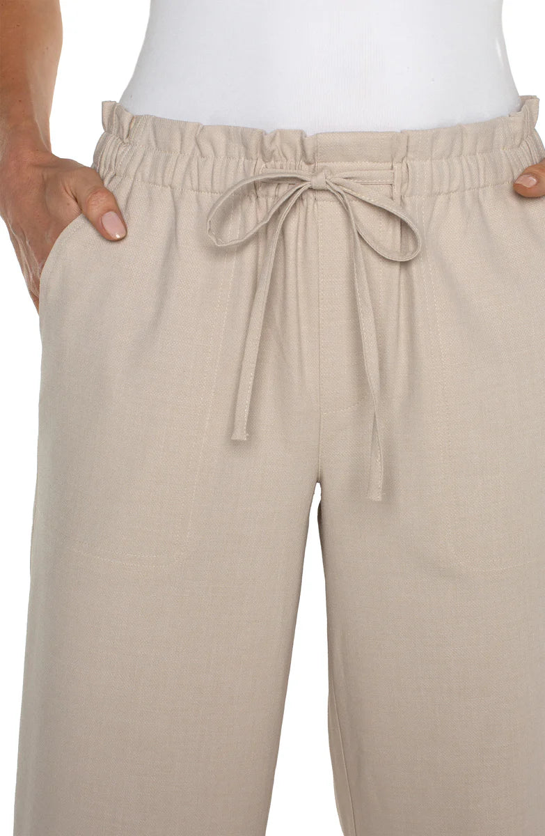 Pull On Tie Waist Wide Leg Ankle | Dusty Tan