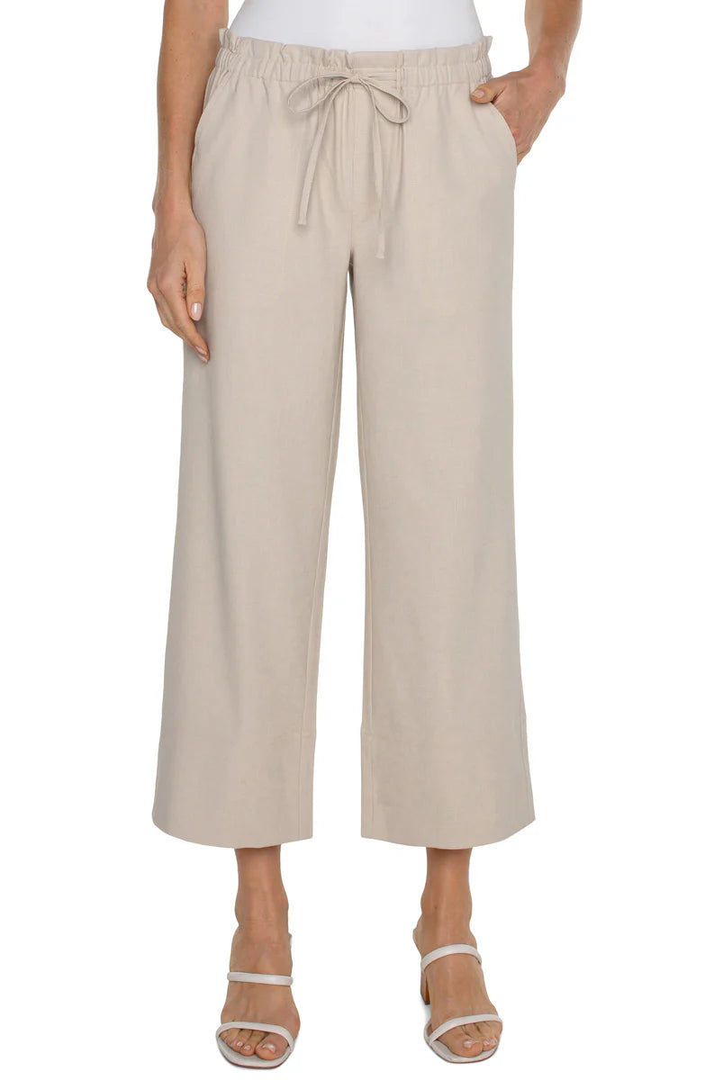 Pull On Tie Waist Wide Leg Ankle | Dusty Tan
