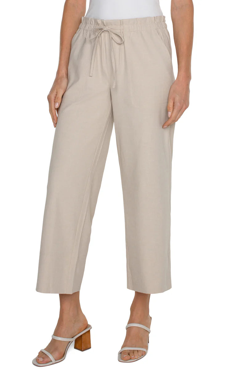 Pull On Tie Waist Wide Leg Ankle | Dusty Tan
