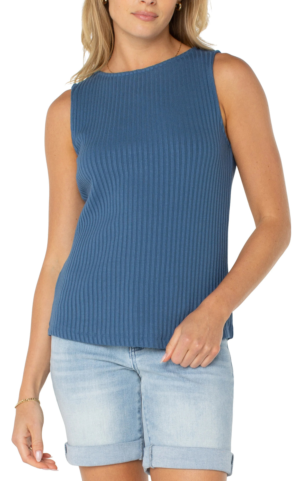 Sleeveless Boat Neck Rib Knit Top
