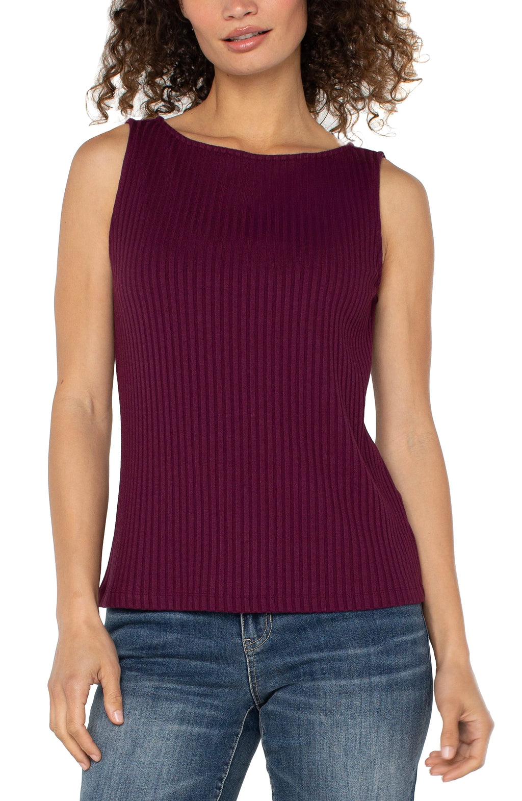 Sleeveless Boat Neck Rib Knit Top