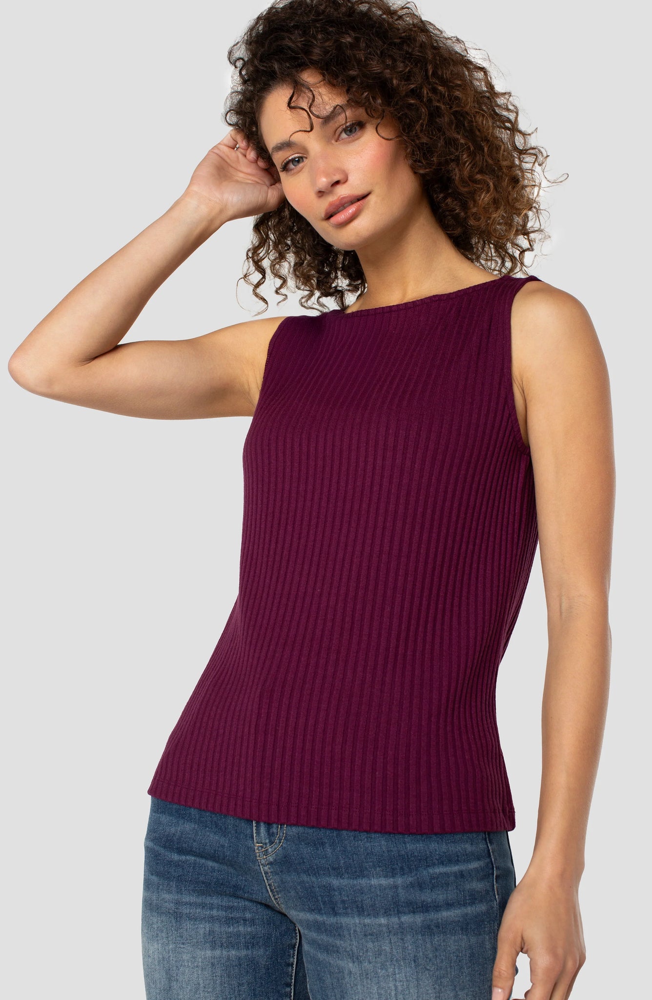 Sleeveless Boat Neck Rib Knit Top