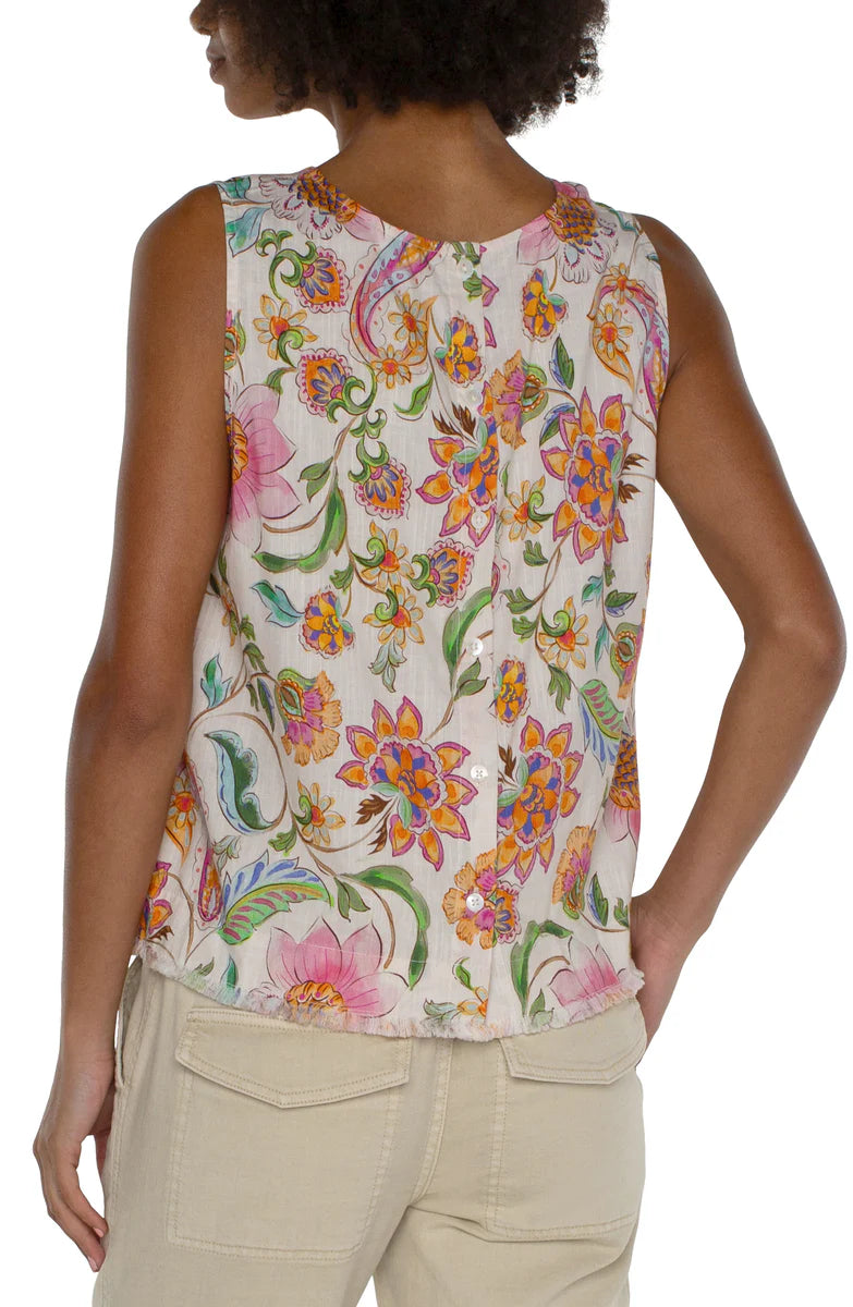 Sleeveless Woven Top With Button Back