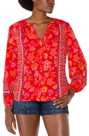 Button Front Shirred Blouse