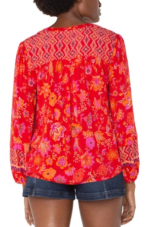 Button Front Shirred Blouse