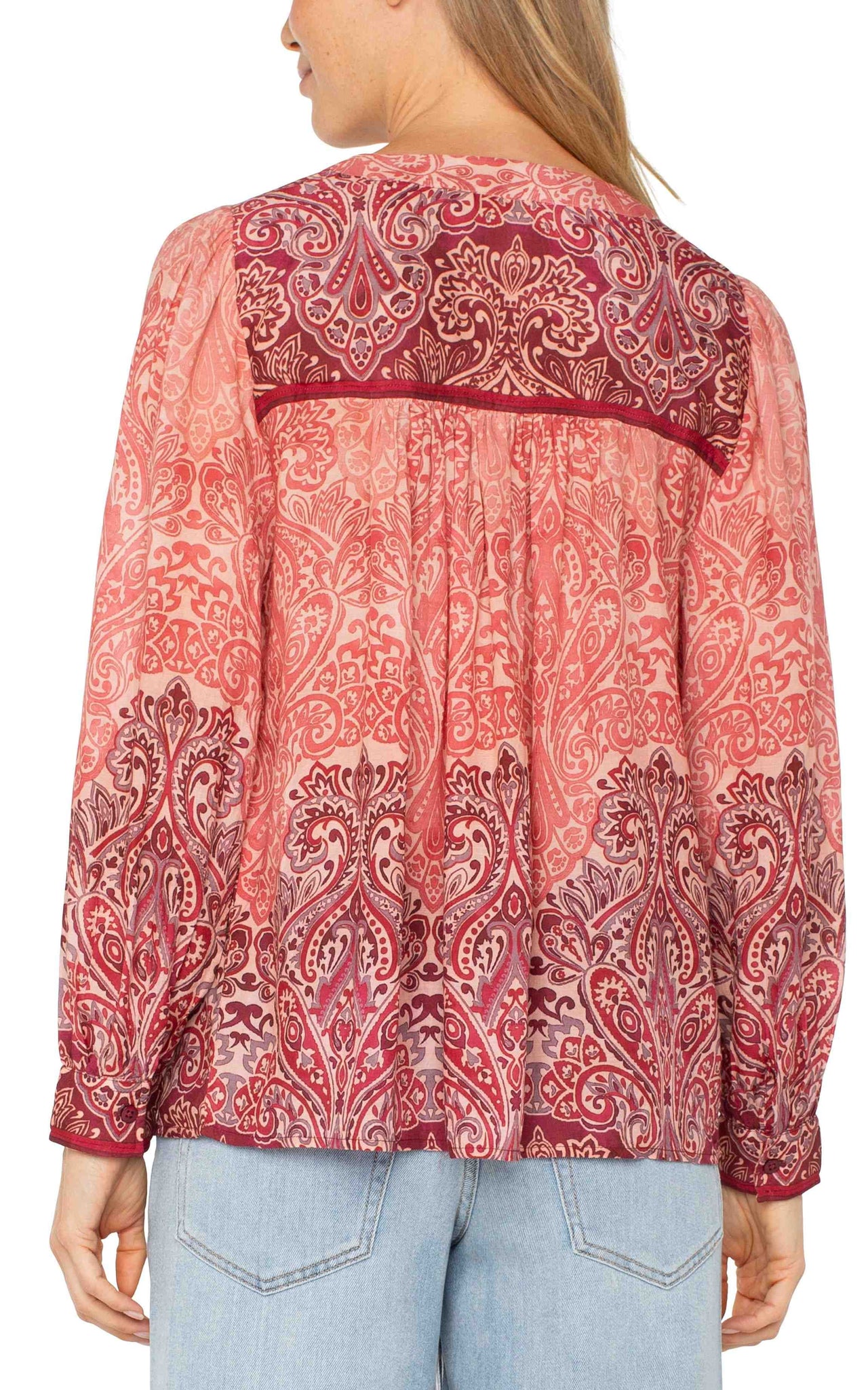 Long Sleeve V-Neck Woven Blouse