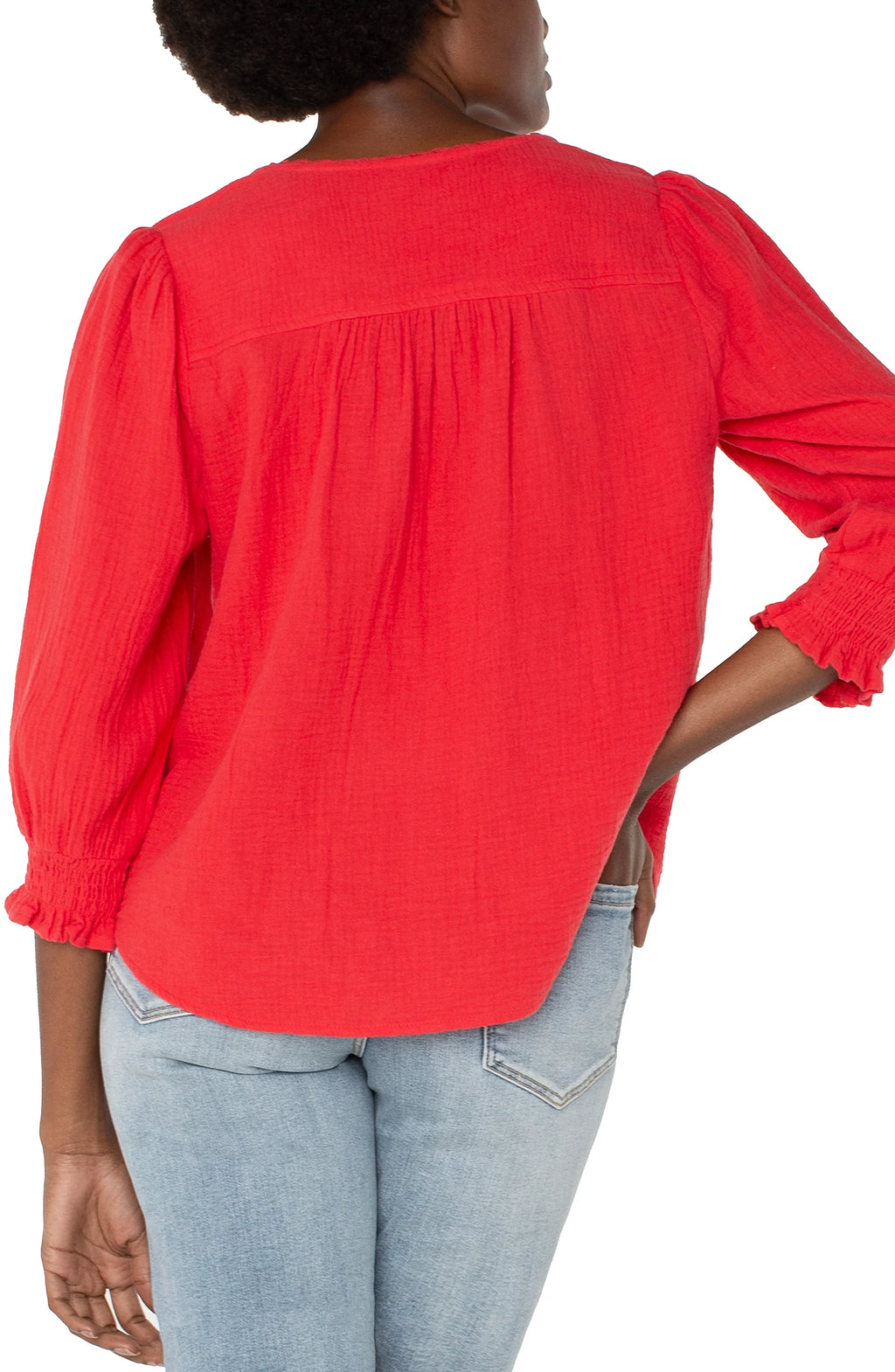 3/4 Sleeve Embroidered Woven Blouse