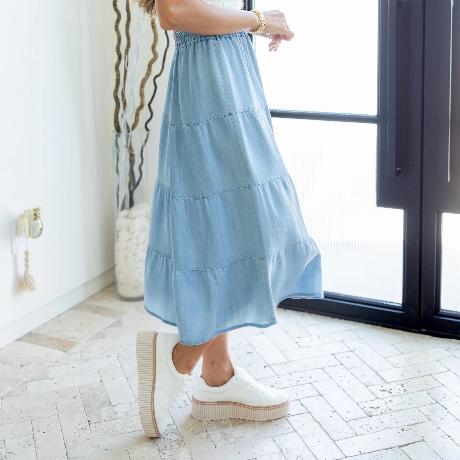 Lyocell Tiered Skirt with Scrunchie Waist