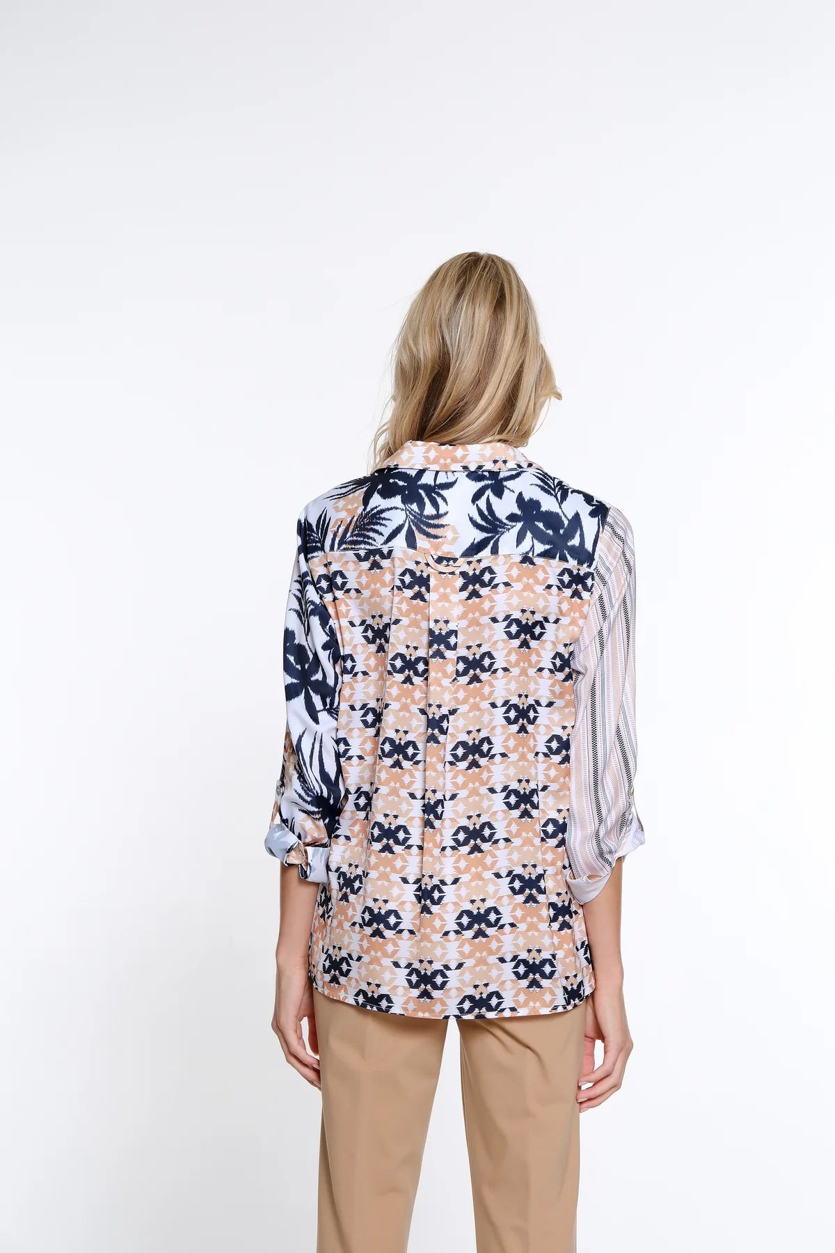 Roll Tab Cuff Top with Tie Waist