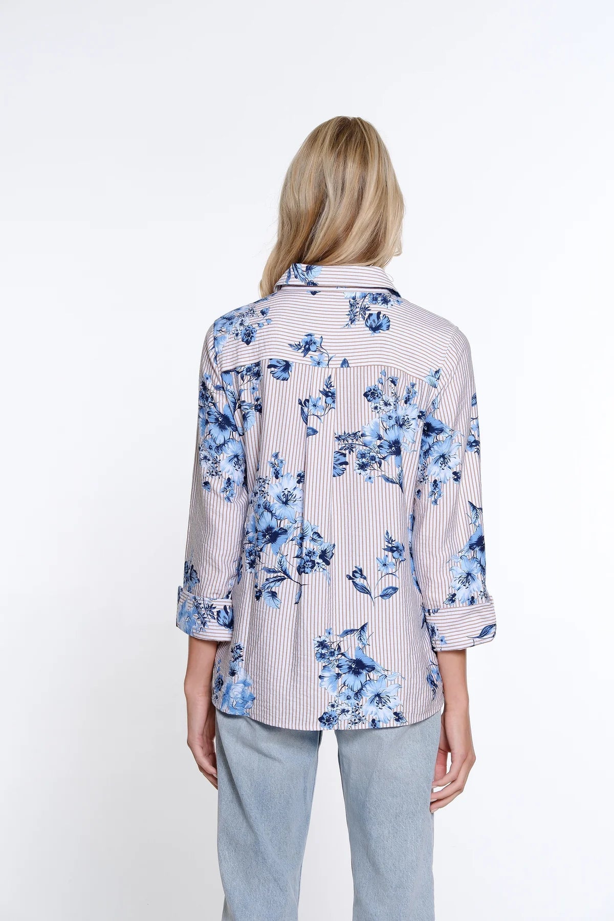 3/4 Sleeve Button Front Shirt