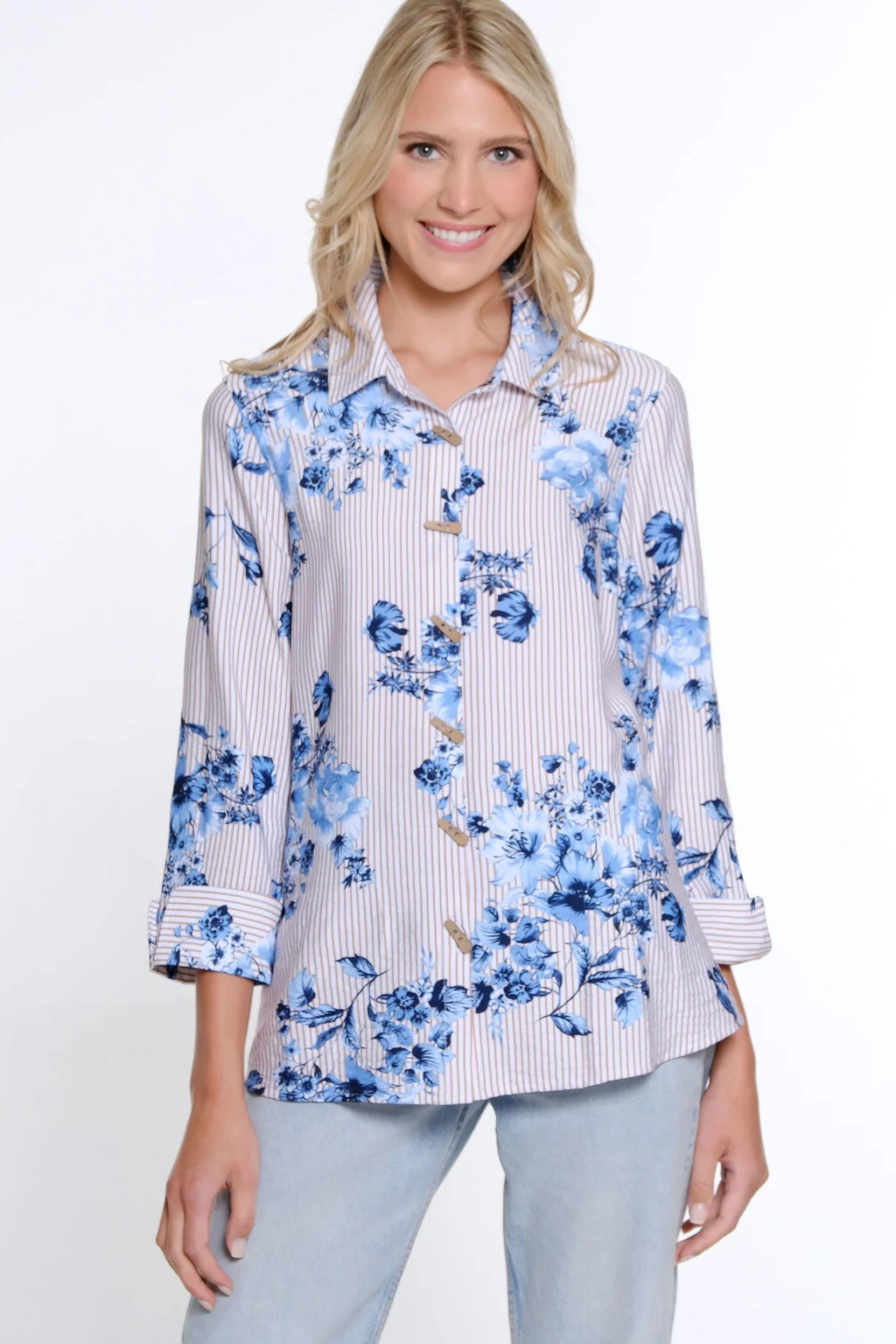 3/4 Sleeve Button Front Shirt