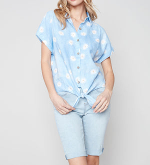 Printed Front Tie Top | Crulean