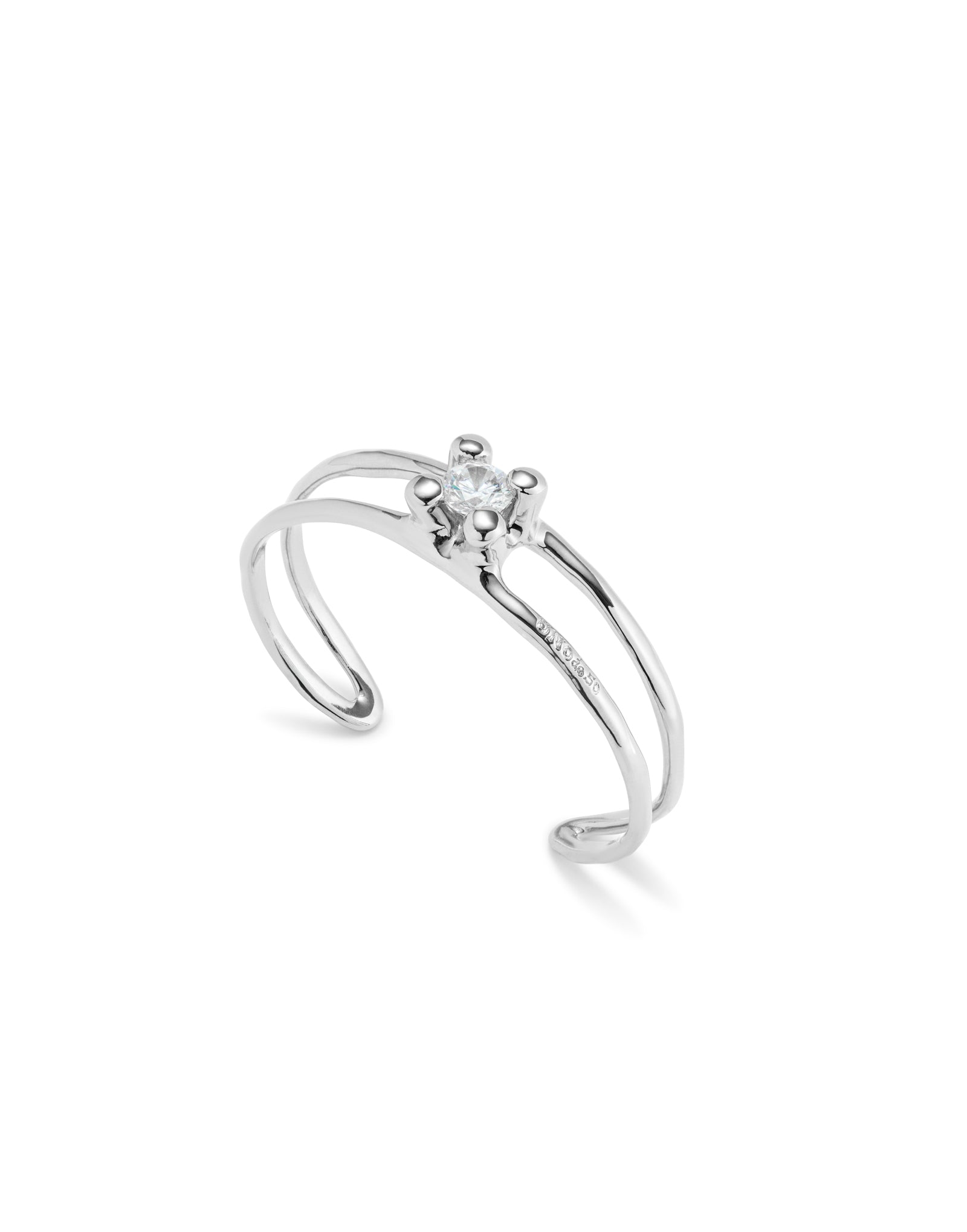 Rigid semi-open sterling silver-plated bracelet with central crystal