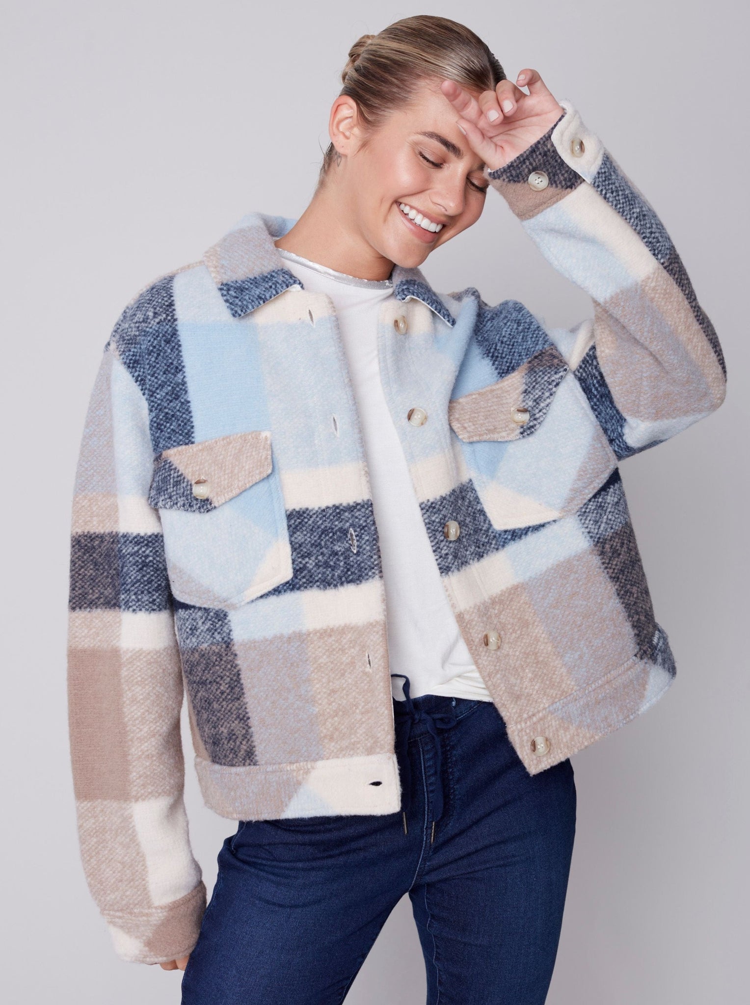 Plaid Boiled Wool Short Jacket | Snowflake