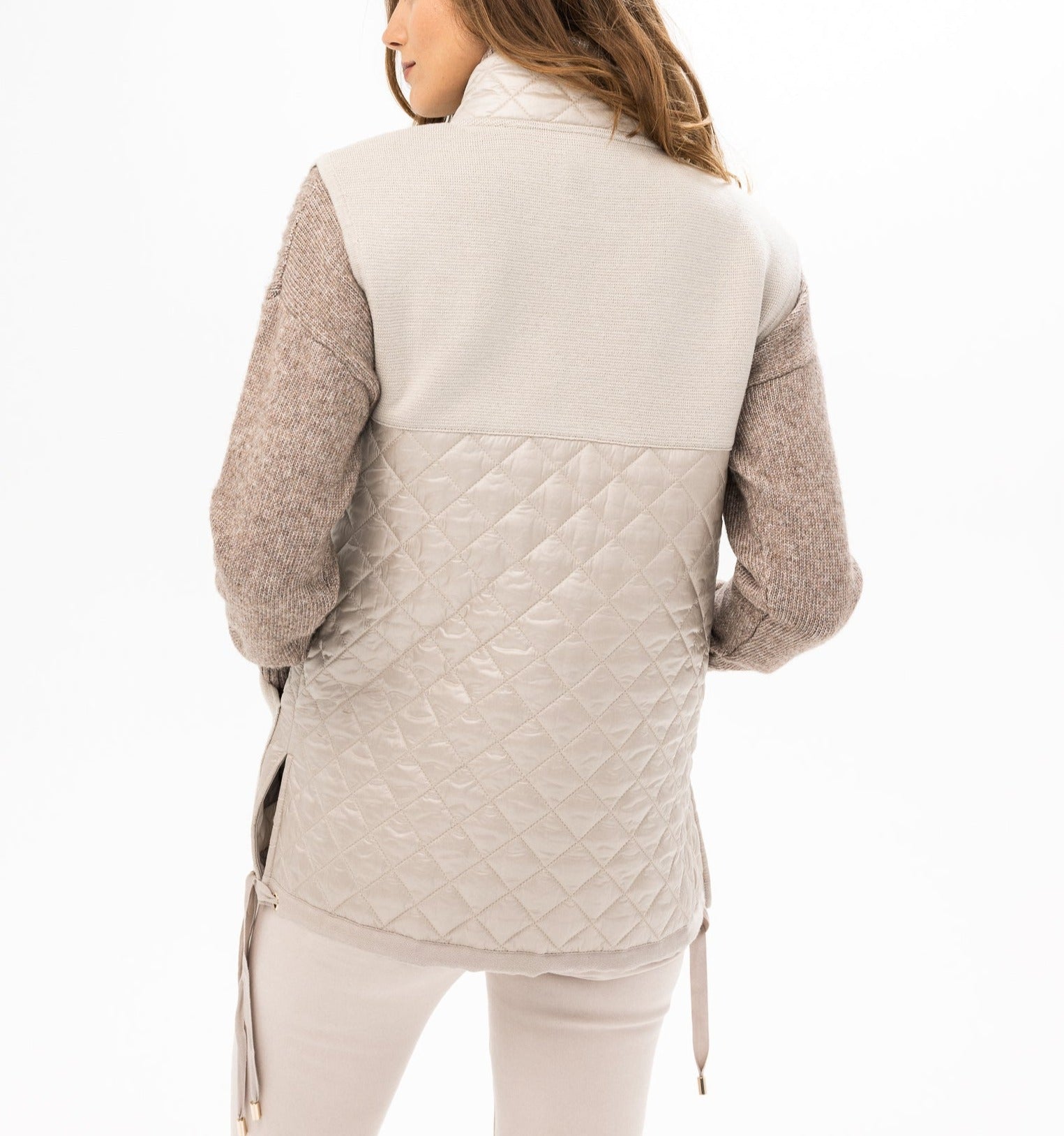 Long Mixed Media Vest | Bone