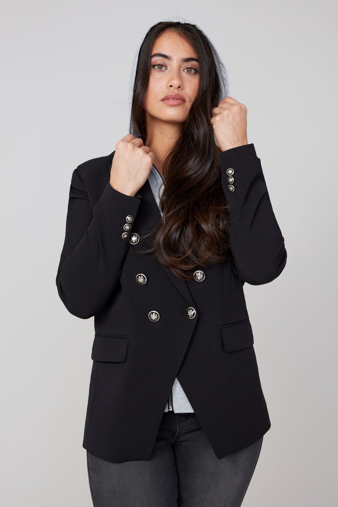 Long Sleeve Zip Out Hooded Blazer