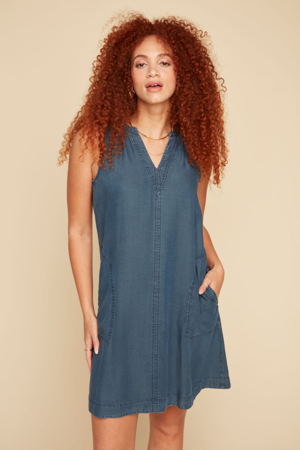 Split Neck Tencel Dress