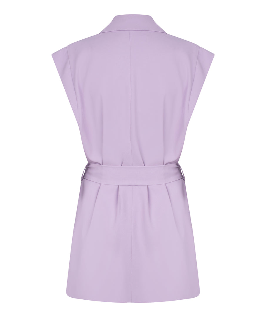 City Twill Gilet Vest With Tie | Lilac