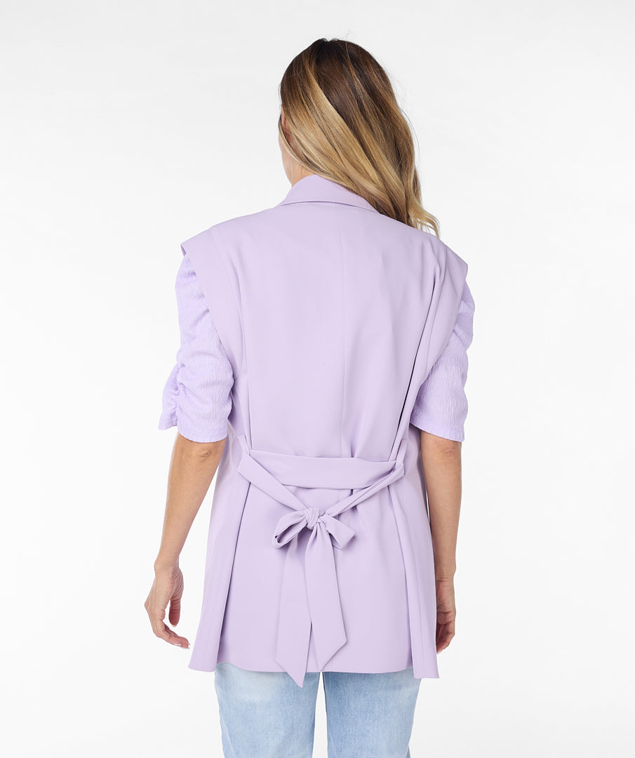 City Twill Gilet Vest With Tie | Lilac