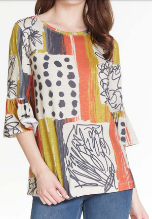 Flounce Sleeve Top | Cream-Multi