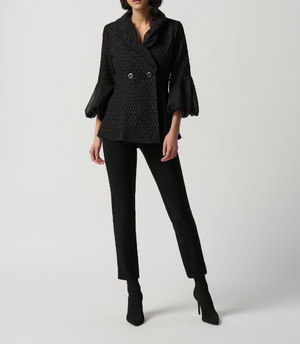 Jacquard Flare Jacket with Organza Puff Sleeves