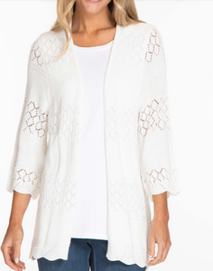 3/4 Bell Sleeve Open Front Cardigan | White