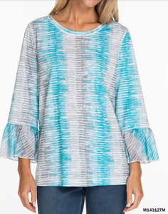 3/4 Flounce Sleeve Wide-Neck Top | Teal/Aqua