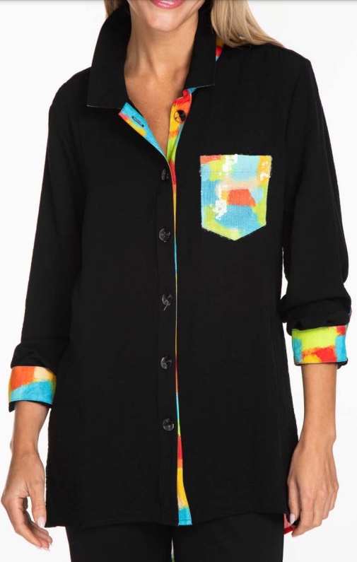 Roll Tab Long Sleeve Button Shirt | Black