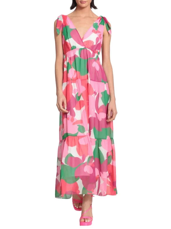 Tie Shoulder Large Floral Maxi Dress | Ivory/Green