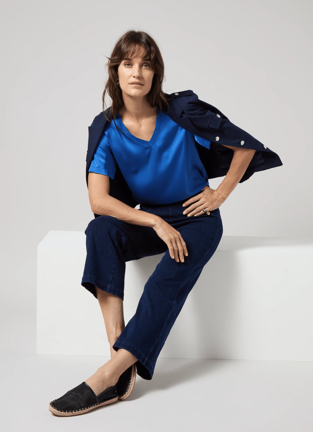 Sonja V Neck Mix Media Top