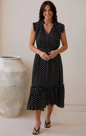 Broadway Cap Sleeve Tiered Midi Dress