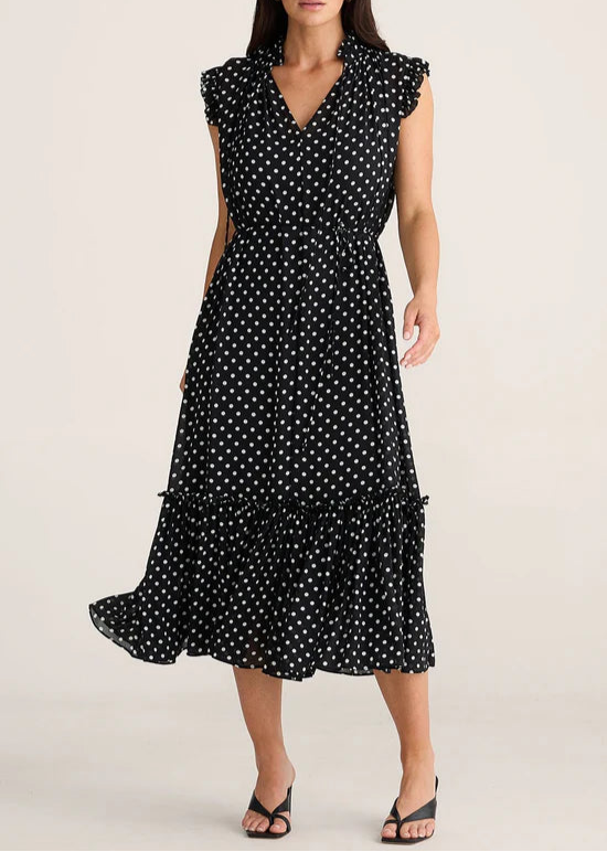 Broadway Cap Sleeve Tiered Midi Dress