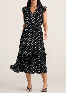 Broadway Cap Sleeve Tiered Midi Dress