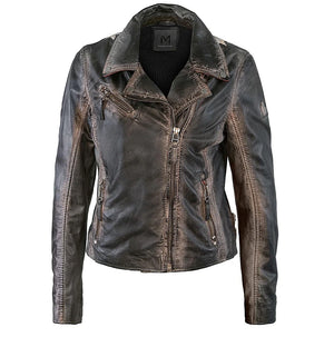 Christy RF Star Detail Leather Jacket | Vintage Black
