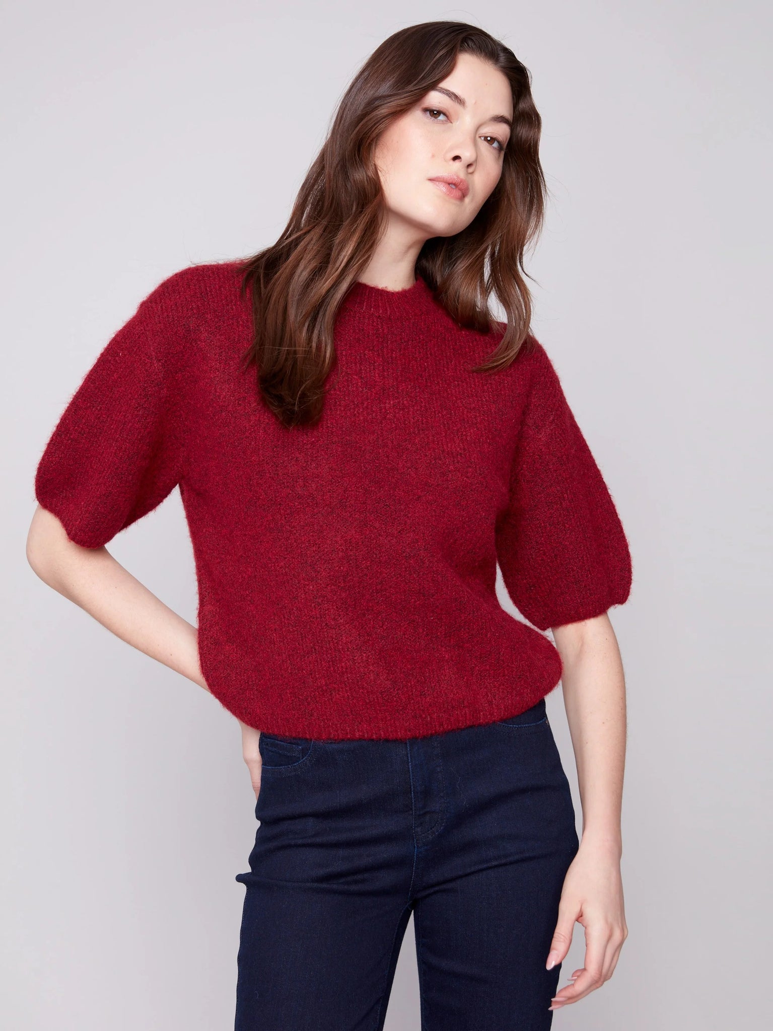 Balloon Elbow Sleeve Knit Sweater