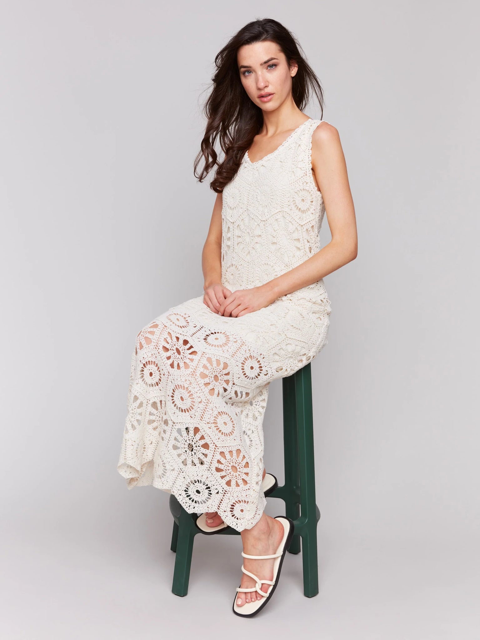 Cotton Crochet Sleeveless Maxi Dress