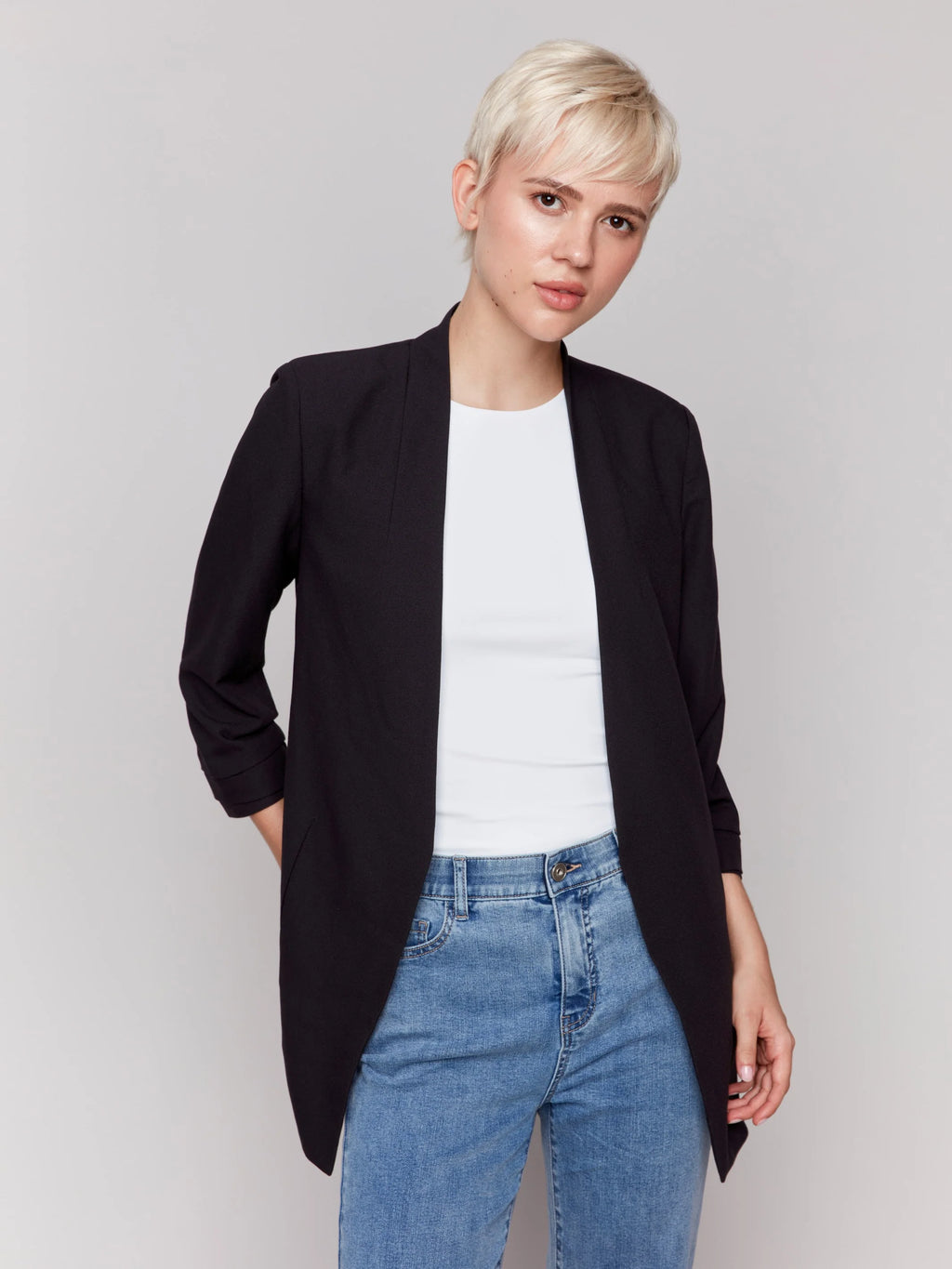 Crepe Open Front Blazer