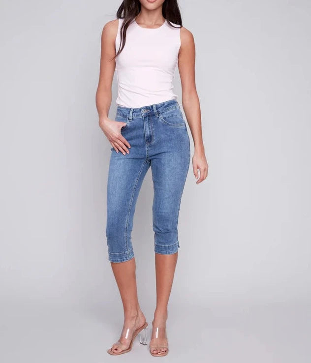 Knee High Capri Jeans | Medium Blue