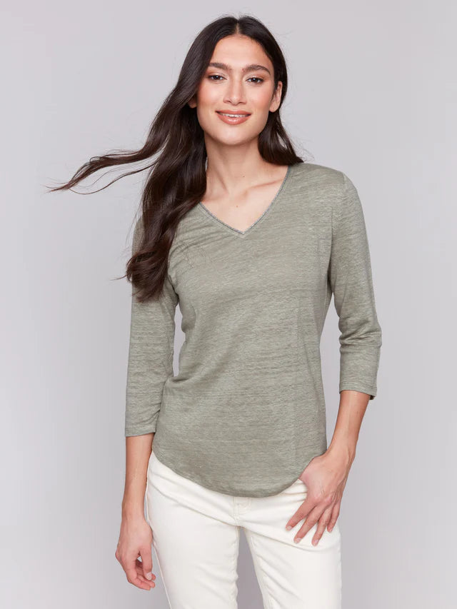 Linen Blend V-Neck Top