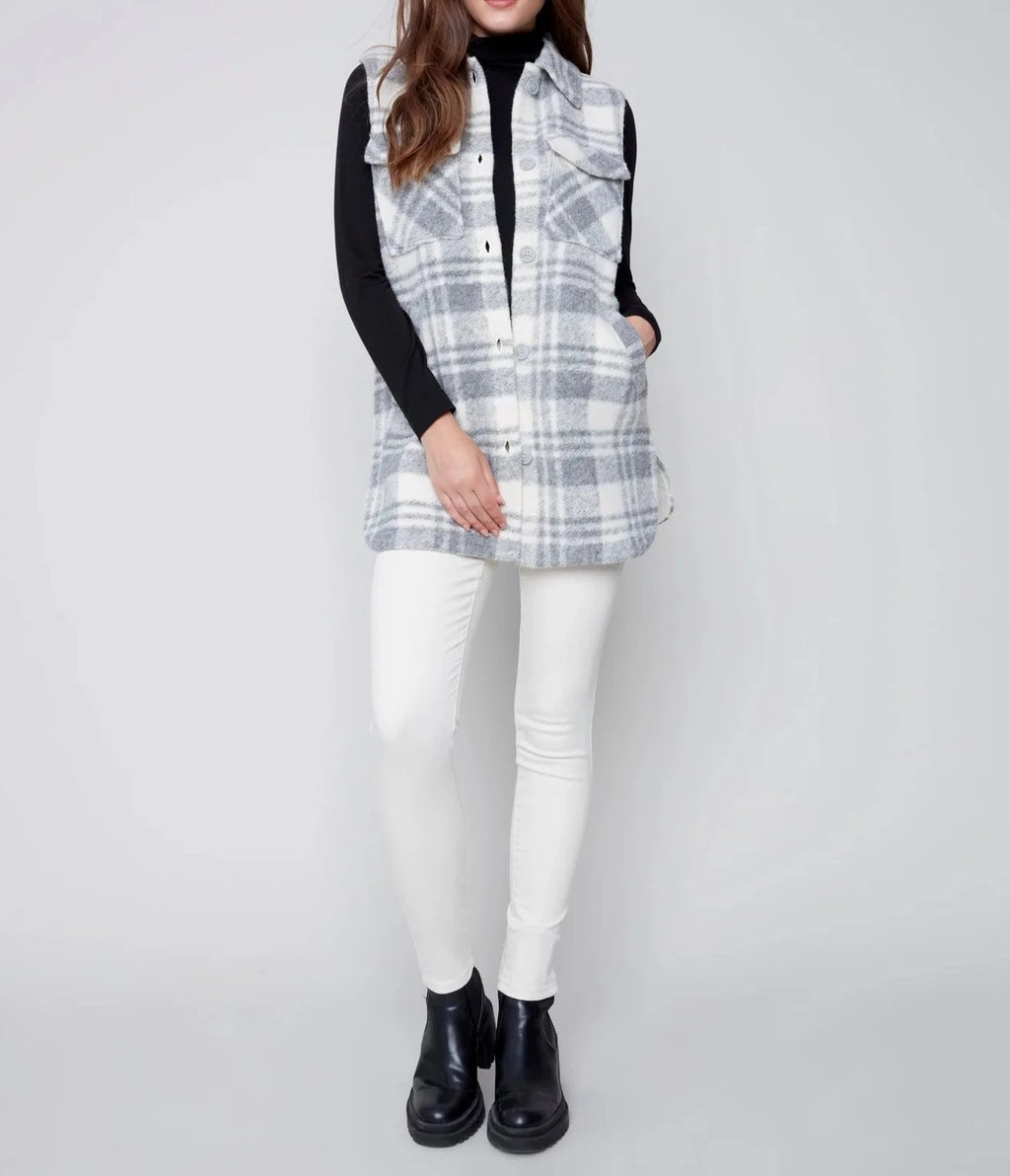 Plaid Boiled Wool Vest | Light Gray