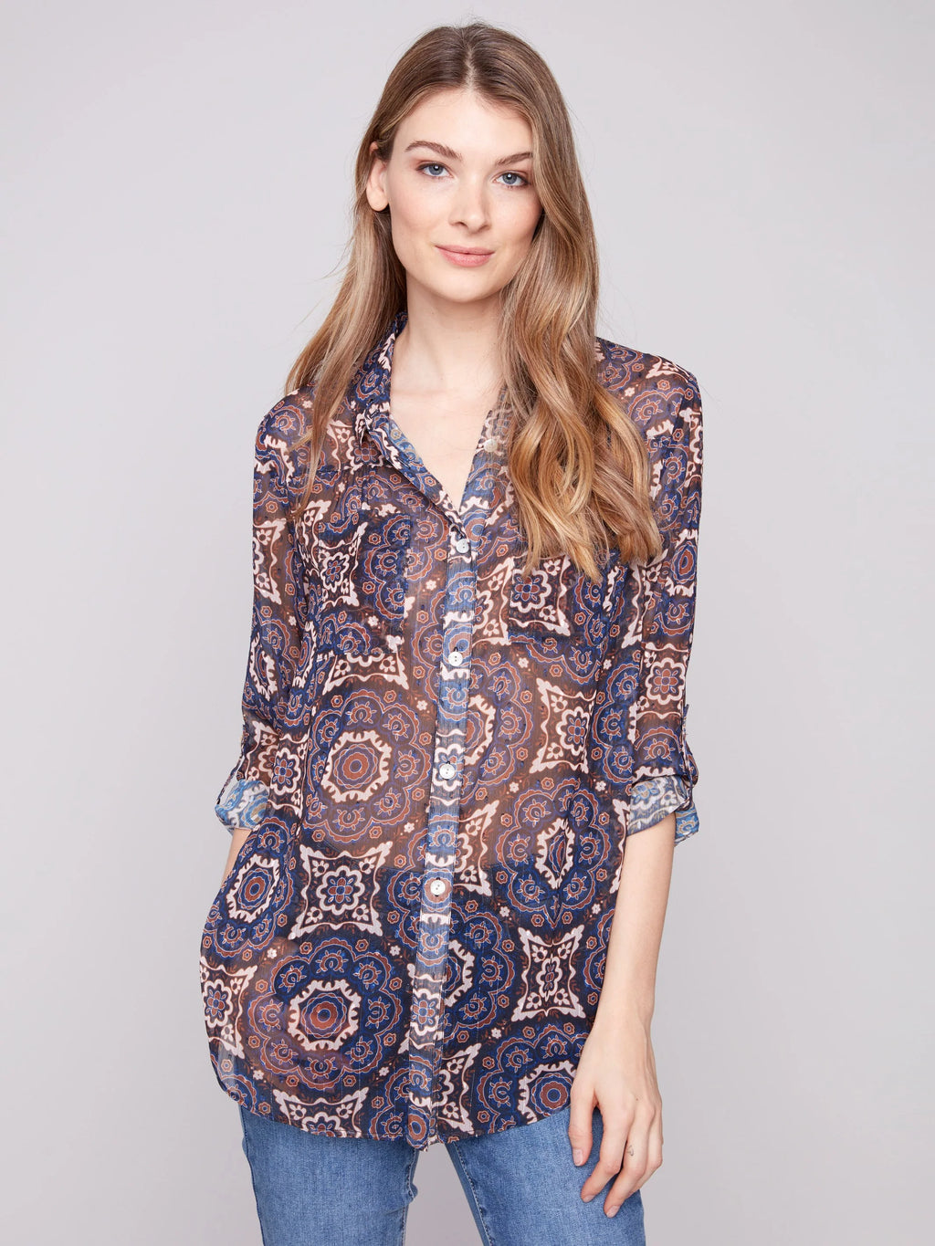 Printed Button-Up Blouse