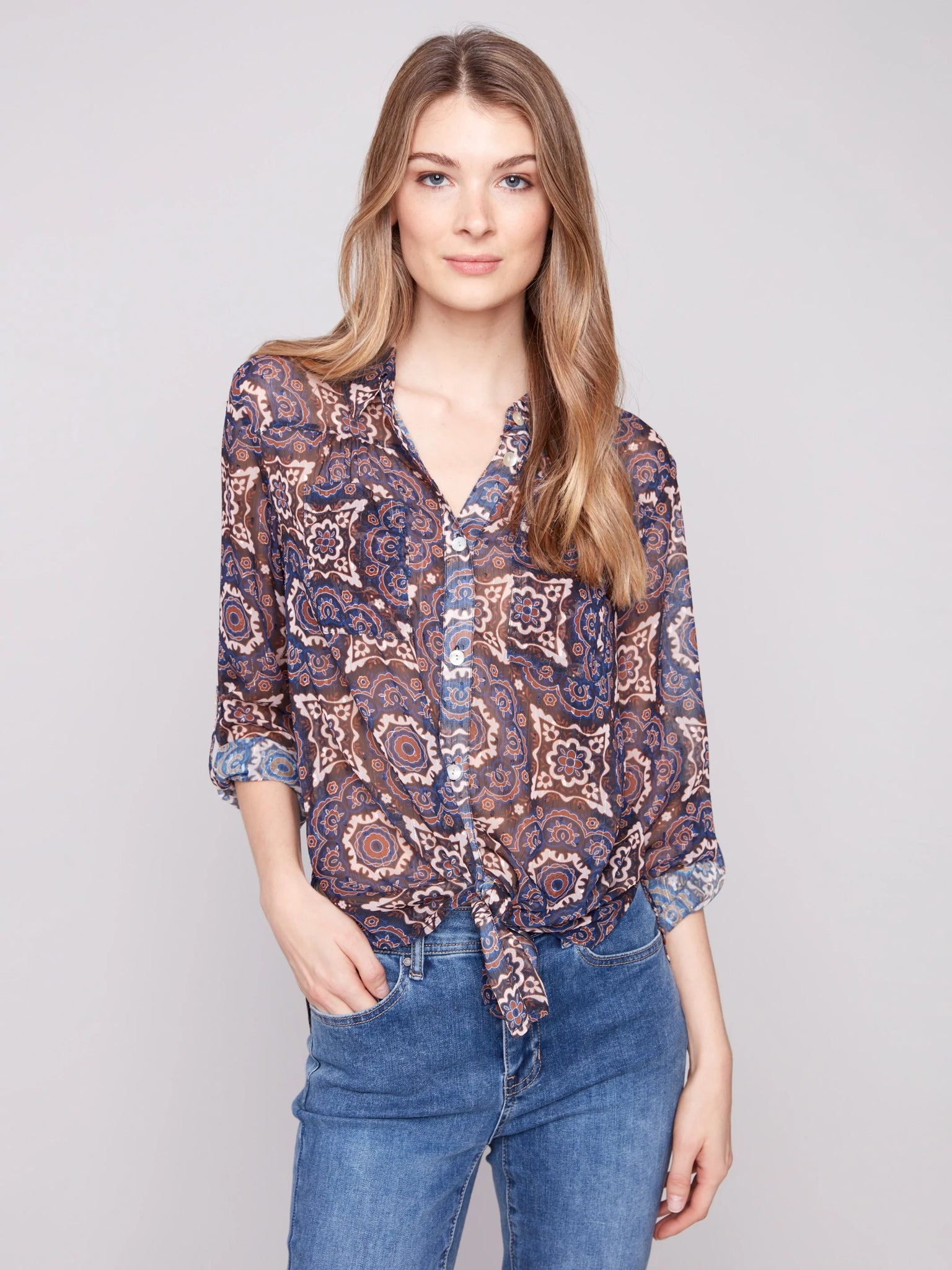 Printed Button-Up Blouse