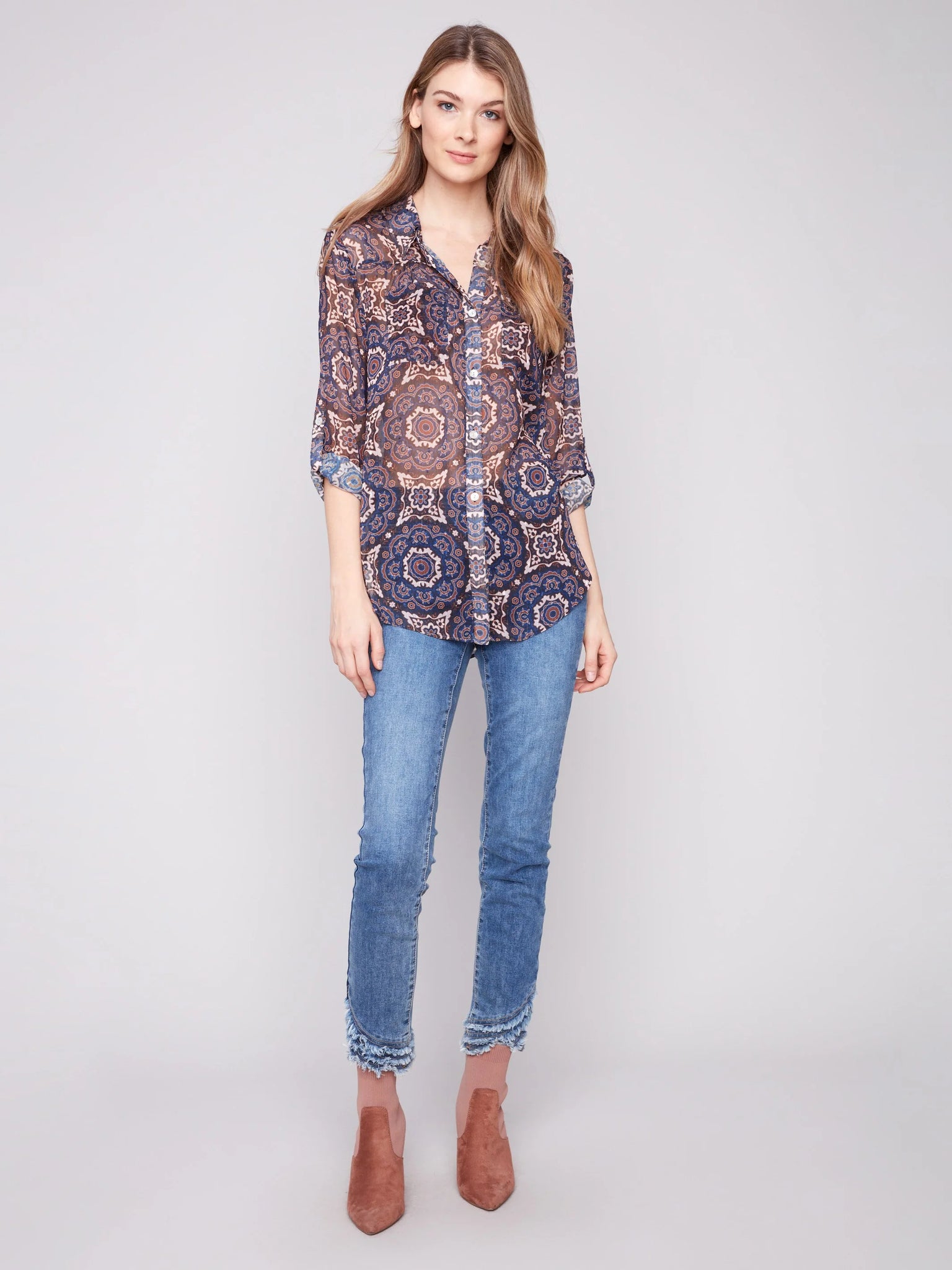 Printed Button-Up Blouse