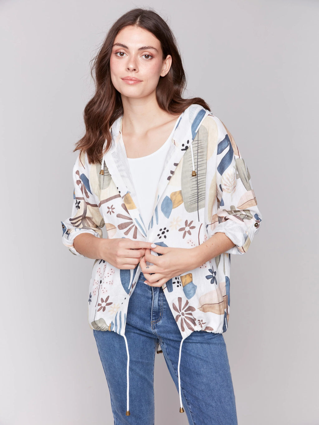 Printed Linen Blend Duster Jacket