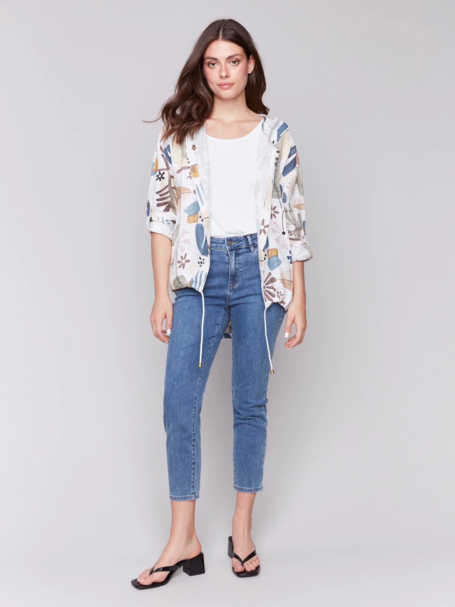 Printed Linen Blend Duster Jacket
